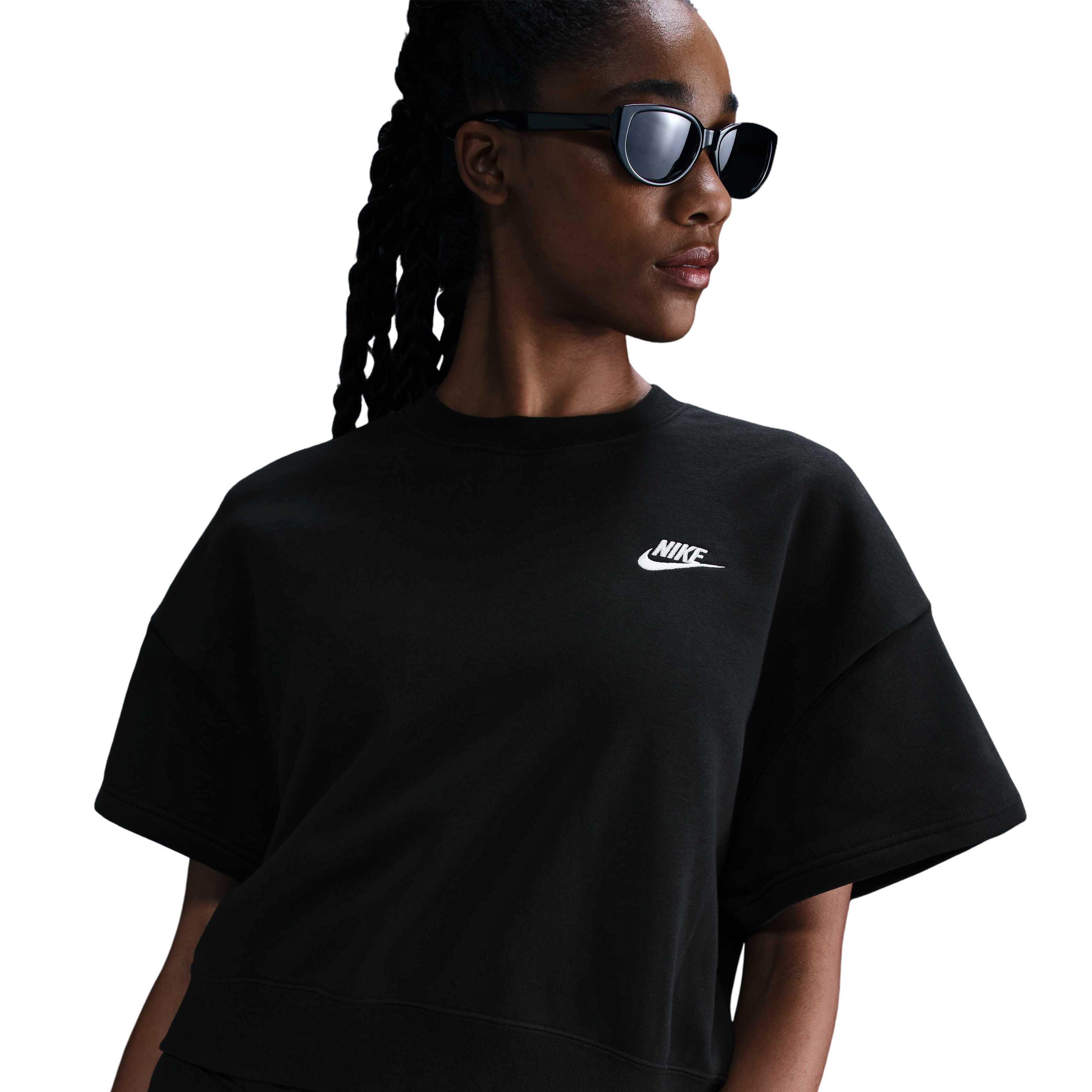 Nike Women's Sportswear Club Fleece Essentials Loose Top - Black - BLACK
